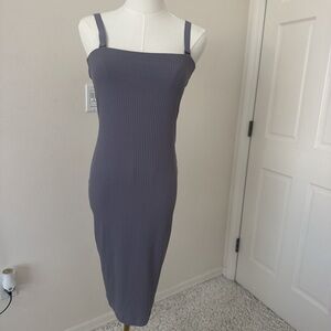 Victoria's Secret Ribbed Square-Neck Midi Dress in Slate